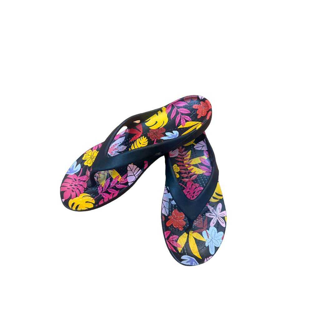 Crocs Women's Kadee II Tropical Floral Flip Flop Sandals Black Size 7